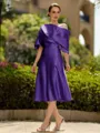 Fashion A-Line/Princess Charmeuse Ruched Off-the-Shoulder 1/2 Sleeves Tea-Length Mother of the Bride Dress