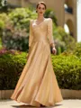Trendy A-Line/Princess Silk like Satin Ruched V-Neck 3/4 Sleeves Ankle-Length Mother of the Bride Dress