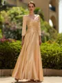 Trendy A-Line/Princess Silk like Satin Ruched V-Neck 3/4 Sleeves Ankle-Length Mother of the Bride Dress