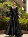 Trendy A-Line/Princess Silk like Satin Ruched V-Neck 3/4 Sleeves Ankle-Length Mother of the Bride Dress