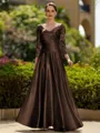 Trendy A-Line/Princess Silk like Satin Ruched V-Neck 3/4 Sleeves Ankle-Length Mother of the Bride Dress