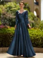Trendy A-Line/Princess Silk like Satin Ruched V-Neck 3/4 Sleeves Ankle-Length Mother of the Bride Dress