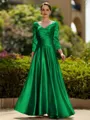 Trendy A-Line/Princess Silk like Satin Ruched V-Neck 3/4 Sleeves Ankle-Length Mother of the Bride Dress
