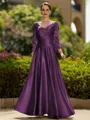 Trendy A-Line/Princess Silk like Satin Ruched V-Neck 3/4 Sleeves Ankle-Length Mother of the Bride Dress