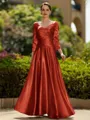 Trendy A-Line/Princess Silk like Satin Ruched V-Neck 3/4 Sleeves Ankle-Length Mother of the Bride Dress