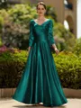 Trendy A-Line/Princess Silk like Satin Ruched V-Neck 3/4 Sleeves Ankle-Length Mother of the Bride Dress