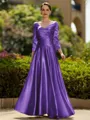 Trendy A-Line/Princess Silk like Satin Ruched V-Neck 3/4 Sleeves Ankle-Length Mother of the Bride Dress