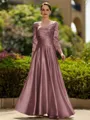 Trendy A-Line/Princess Silk like Satin Ruched V-Neck 3/4 Sleeves Ankle-Length Mother of the Bride Dress