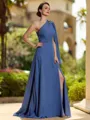 Impeccable A-line One-Shoulder Long Sleeves Pleated Floor-Length Chiffon Mother of the Bride Dress