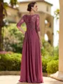 Pretty A-Line/Princess Chiffon Lace V-Neck 3/4 Sleeves Floor-Length Mother of the Bride Dresses