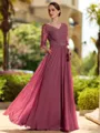 Pretty A-Line/Princess Chiffon Lace V-Neck 3/4 Sleeves Floor-Length Mother of the Bride Dresses
