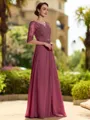 Pretty A-Line/Princess Chiffon Lace V-Neck 3/4 Sleeves Floor-Length Mother of the Bride Dresses