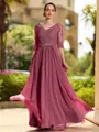 Pretty A-Line/Princess Chiffon Lace V-Neck 3/4 Sleeves Floor-Length Mother of the Bride Dresses