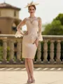Unique Sheath/Column Satin Lace Scoop Long Sleeves Short/Mini Mother of the Bride Dresses