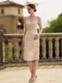 Glamorous Sheath/Column Satin Lace V-Neck Long Sleeves Knee-Length Mother of the Bride Dresses