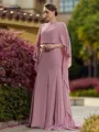 Grand Sheath/Column Chiffon Ruffles Scoop Long Sleeves Sweep Train Mother of the Bride Dresses
