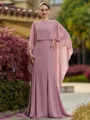 Grand Sheath/Column Chiffon Ruffles Scoop Long Sleeves Sweep Train Mother of the Bride Dresses