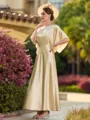 Graceful A-Line/Princess Silk like Satin Ruched Scoop 1/2 Sleeves Ankle-Length Mother of the Bride Dresses