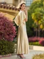 Graceful A-Line/Princess Silk like Satin Ruched Scoop 1/2 Sleeves Ankle-Length Mother of the Bride Dresses