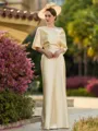 Glamorous Sheath/Column Charmeuse Ruched Off-the-Shoulder Short Sleeves Floor-Length Mother of the Bride Dresses