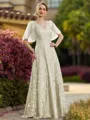 Tasteful A-line V-Neck Short Sleeves Appliques Lace Floor-Length Lace Mother of the Bride Dress