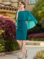 Exquisite Sheath/Column Chiffon Ruched Bateau 3/4 Sleeves Knee-Length Mother of the Bride Dresses