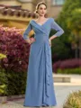 Radiant A-line V-Neck 3/4 Sleeves Ruffles Floor-Length Chiffon Mother of the Bride Dress