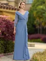 Radiant A-line V-Neck 3/4 Sleeves Ruffles Floor-Length Chiffon Mother of the Bride Dress