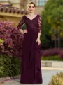 Impeccable A-line V-Neck 3/4 Sleeves Appliques Lace Floor-Length Chiffon Mother of the Bride Dress