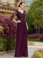 Impeccable A-line V-Neck 3/4 Sleeves Appliques Lace Floor-Length Chiffon Mother of the Bride Dress