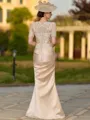 Perfect Sheath/Column Satin Lace Sweetheart Short Sleeves Floor-Length Mother of the Bride Dresses