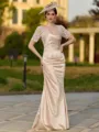 Perfect Sheath/Column Satin Lace Sweetheart Short Sleeves Floor-Length Mother of the Bride Dresses