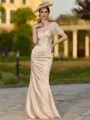 Perfect Sheath/Column Satin Lace Sweetheart Short Sleeves Floor-Length Mother of the Bride Dresses