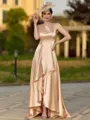 Graceful A-line Scoop Asymmetrical Silk like Satin Mother of the Bride Dress