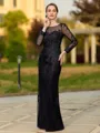 Noble Sheath Scoop Long Sleeves Appliques Lace Floor-Length Tulle Mother of the Bride Dress