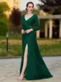 Splendid A-Line/Princess Jersey Beading V-Neck Long Sleeves Sweep Train Mother of the Bride Dresses