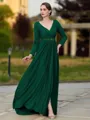 Splendid A-Line/Princess Jersey Beading V-Neck Long Sleeves Sweep Train Mother of the Bride Dresses