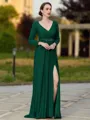 Splendid A-Line/Princess Jersey Beading V-Neck Long Sleeves Sweep Train Mother of the Bride Dresses