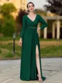 Splendid A-Line/Princess Jersey Beading V-Neck Long Sleeves Sweep Train Mother of the Bride Dresses
