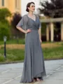 Statuesque A-line V-Neck Short Sleeves Pleated Floor-Length Mother of the Bride Dress