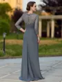 Regal Sheath Scoop 3/4 Sleeves Appliques Lace Floor-Length Chiffon Mother of the Bride Dress