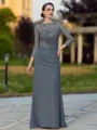 Regal Sheath Scoop 3/4 Sleeves Appliques Lace Floor-Length Chiffon Mother of the Bride Dress