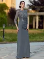 Regal Sheath Scoop 3/4 Sleeves Appliques Lace Floor-Length Chiffon Mother of the Bride Dress