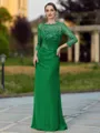 Regal Sheath Scoop 3/4 Sleeves Appliques Lace Floor-Length Chiffon Mother of the Bride Dress