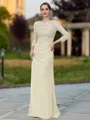 Regal Sheath Scoop 3/4 Sleeves Appliques Lace Floor-Length Chiffon Mother of the Bride Dress