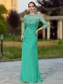 Regal Sheath Scoop 3/4 Sleeves Appliques Lace Floor-Length Chiffon Mother of the Bride Dress