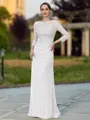Regal Sheath Scoop 3/4 Sleeves Appliques Lace Floor-Length Chiffon Mother of the Bride Dress