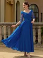 Classy A-line V-Neck 3/4 Sleeves Appliques Lace Ankle-Length Chiffon Mother of the Bride Dress
