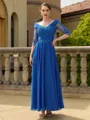 Classy A-line V-Neck 3/4 Sleeves Appliques Lace Ankle-Length Chiffon Mother of the Bride Dress