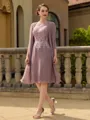 Charming Sheath/Column Chiffon Lace Scoop Short Sleeves Knee-Length Mother of the Bride Dresses
